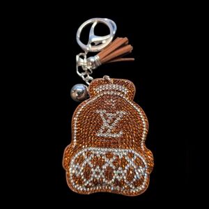 Brown and Silver LV Rhinestone Bag Charm Keychain